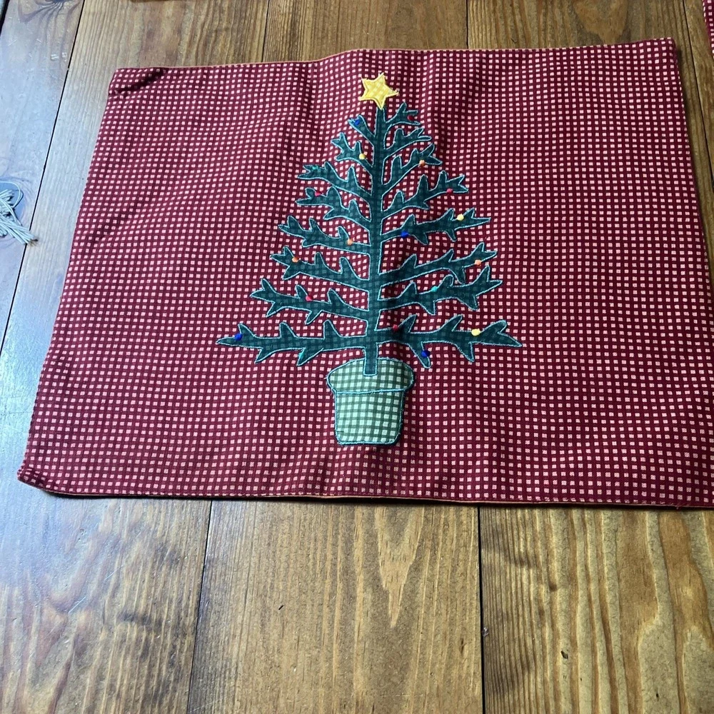 Crate And Barrel 2 Placemats 2 Napkins Christmas Tree And Checks